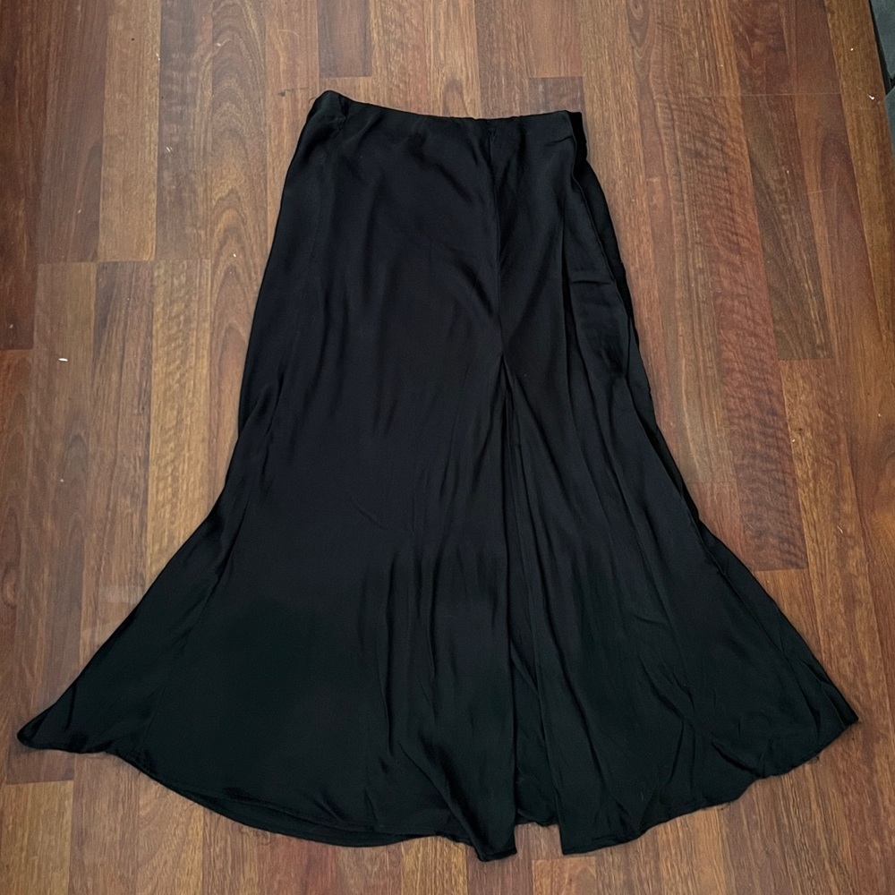 Black Stretch Satin Midi Skirt